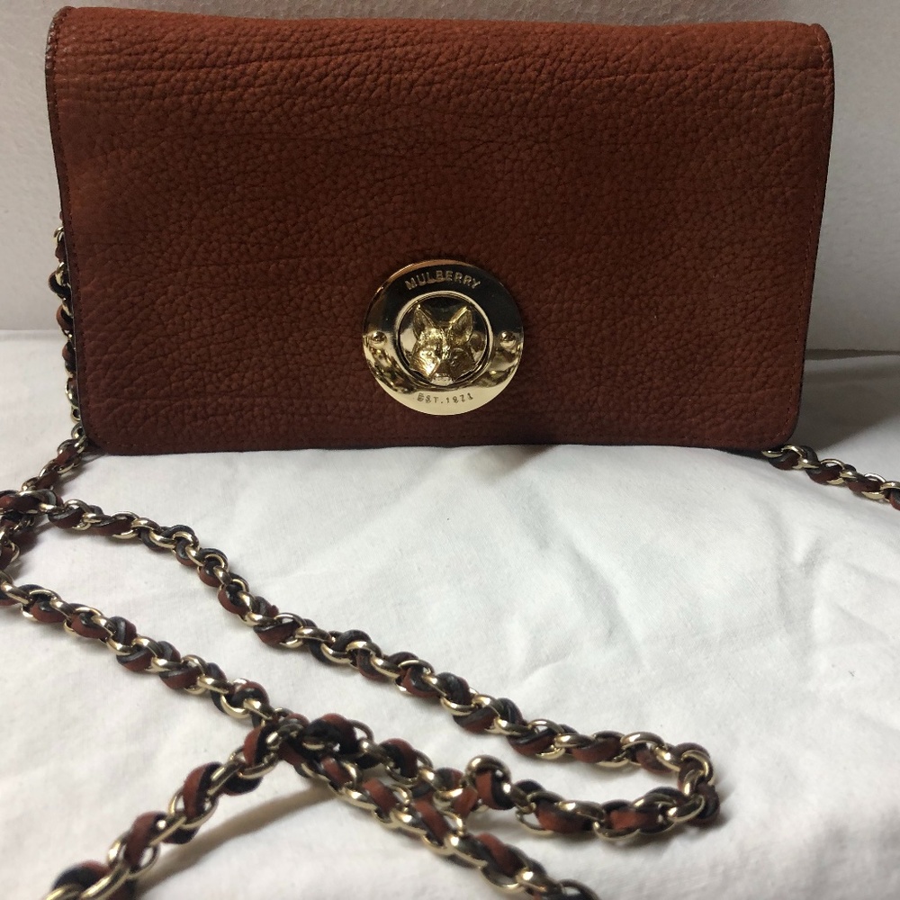 Brown Mulberry Crossbody Handbag with Fox Closure
